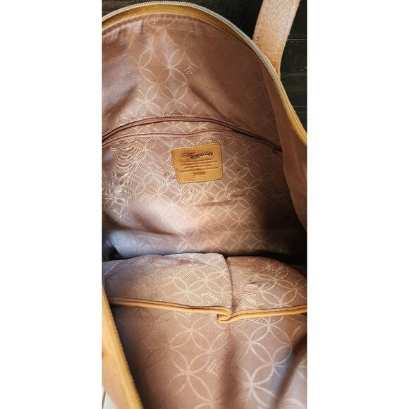 VTG Fossil Gold Pebbled Leather Tote Bag W/ Multiple Pockets & Zipper Closure - Picture 6 of 9